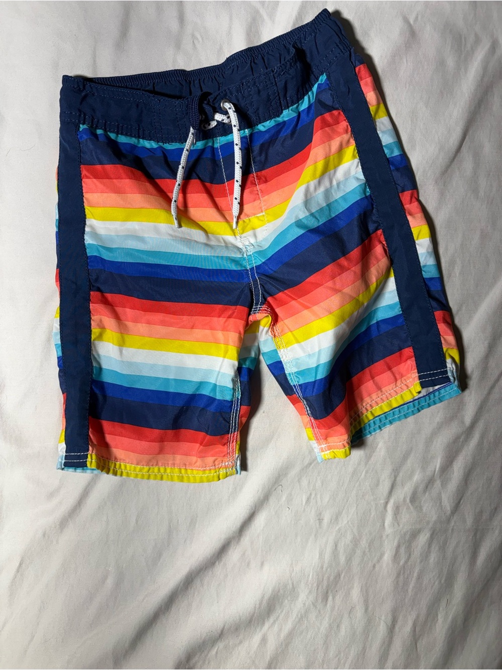 OshKosh B'gosh Rainbow Stripe Swim Trunks with Navy Trim